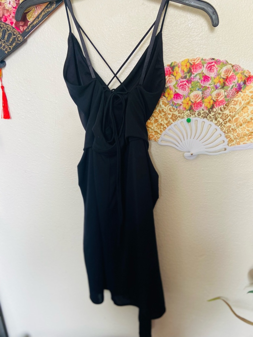 **NWOT**BCBGMaxAzria Black Tie-Front Midi Dress with Crisscross Straps